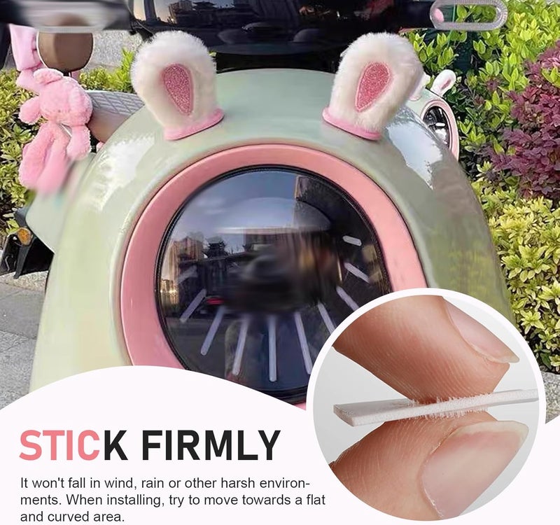 Arwrilt Cute Plush Bunny Ears Decoration for Car Rearview Mirror, Small Rabbit Ears Decor for Car Dashboard Motorcycle Helmet (White) - Image 5